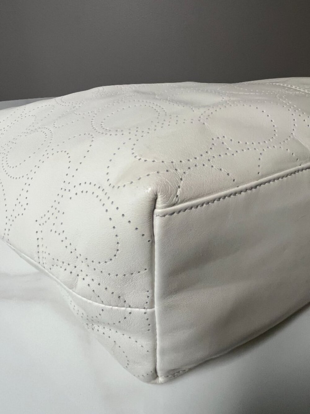 Coach Ivory Leather Op Art Perforated Tote Bag F16598 - Picture 7 of 15